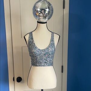 Sage Blue Multi Floral Scoop Crop Tank